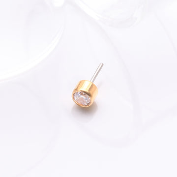 Detail View 1 of Implant Grade Titanium Golden OneFit Threadless Bezel Round Gem Sparkle Top Part-Clear Gem
